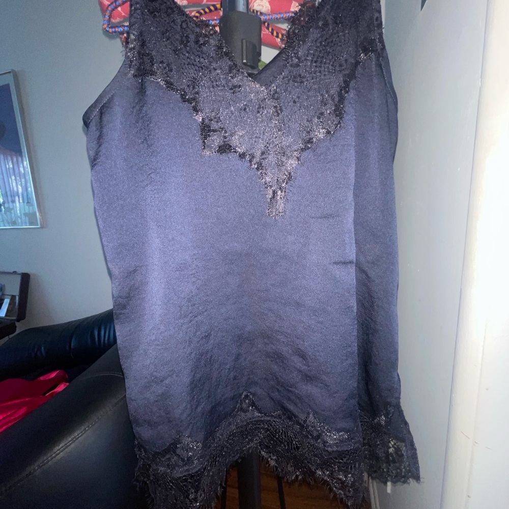 Topshop Navy Lace-Trim Cami Top